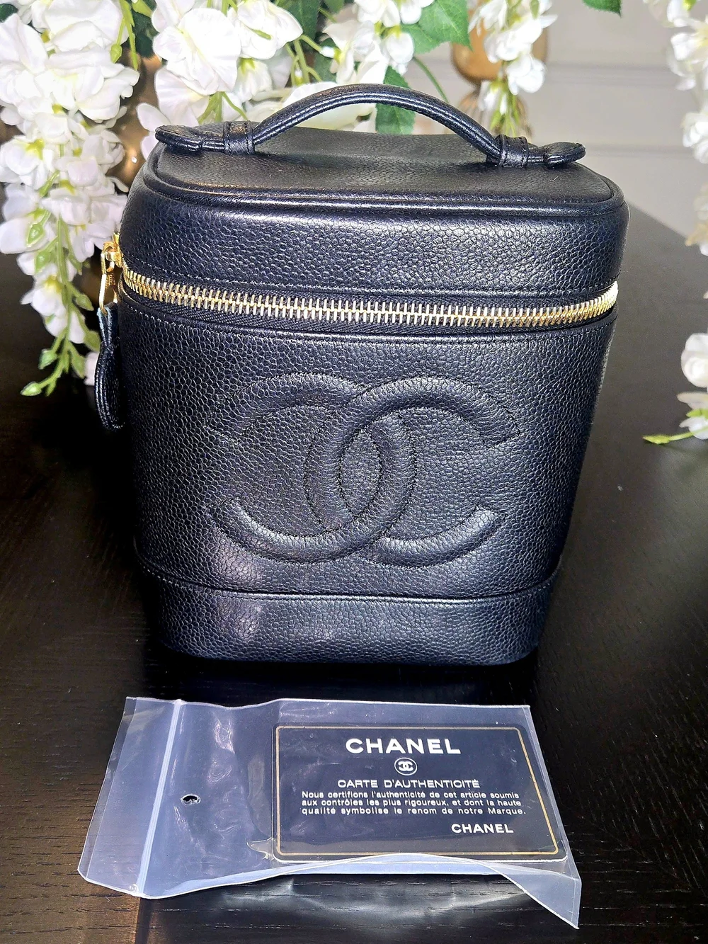 Chanel Vintage Caviar Leather Timeless Tall Vanity Case